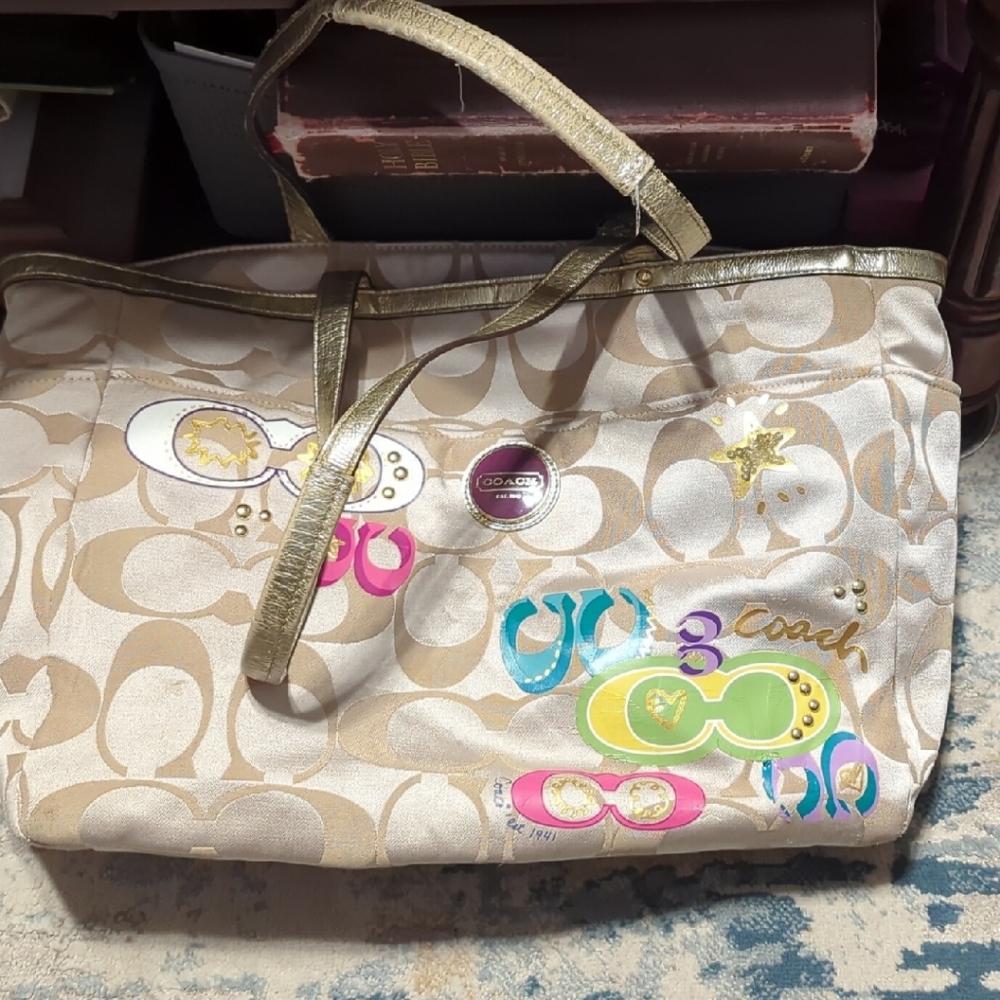 Coach Gold and Cream Signature Tote